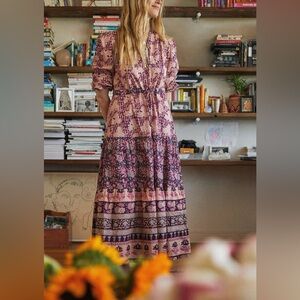 Faherty Idina Block Print Maxi Tiered Dress Kingsley Block Print‎ Size XS